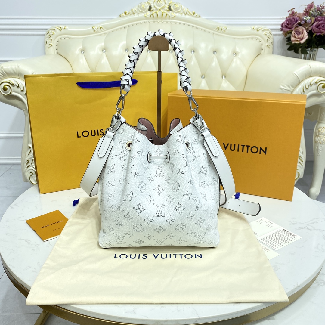 Louis Vuitton MURIA Bucket Bag Mahina Leather M58483 Snow White